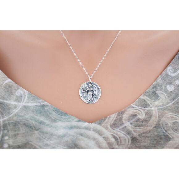 Sterling Silver Ancient Angel Coin Charm Necklace - Picture 5 of 6